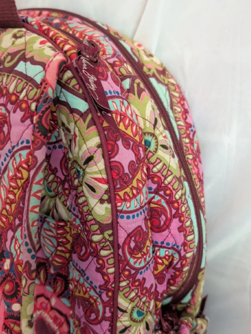 Vera Bradley Pink Paisley-Print Quilted Backpack with Mint Accents
